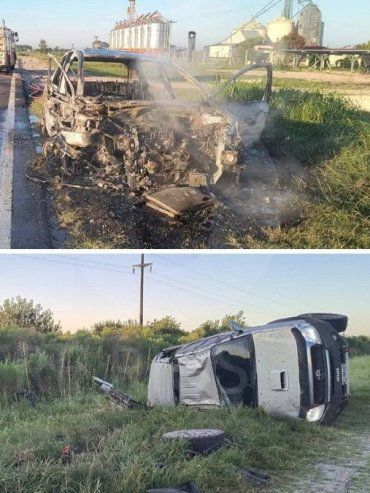 Choque frontal e incendio en la ruta 12, cerca de Cerrito