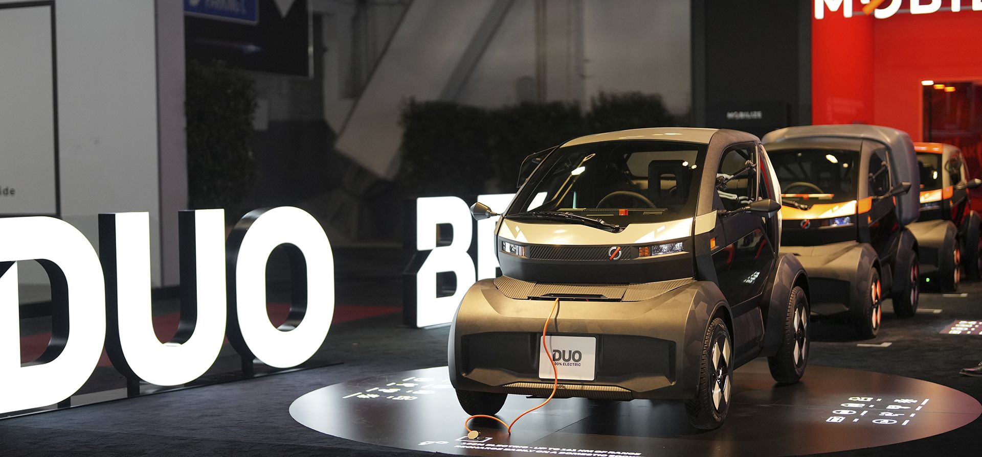 El microautomóvil totalmente eléctrico Mobilize Duo Bento en exhibición en el Salón del Automóvil de Bruselas, el viernes 10 de enero de 2025. (Foto AP/Virginia Mayo) El microautomóvil totalmente eléctrico Mobilize Duo Bento en exhibición en el Salón del Automóvil de Bruselas, el viernes 10 de enero de 2025. (Foto AP/Virginia Mayo)