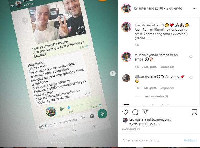 Brian Fern&aacute;ndez mostr&oacute; el mensaje que le envi&oacute; Juan Rom&aacute;n Riquelme y el regalo de C&eacute;sar Carignano.