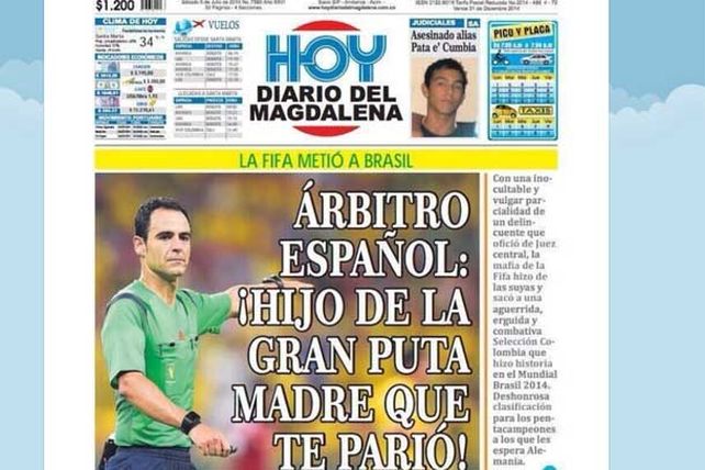 Diario colombiano insulta al árbitro Carlos Velasco