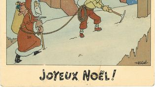 Millonaria subasta en Francia de postales navideñas del mítico Tintín y el perro Milú