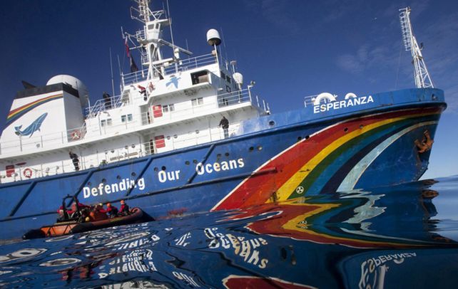 Insignia. El rompehielos Esperanza participó de numerosas campañas de Greenpeace con el objetivo de denunciar la caza de ballenas en el Antártico.