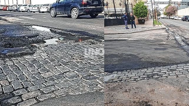 El antes y el después. Emparcharon la tradicional esquina de la Cervecería de Lavalle y Calchines.