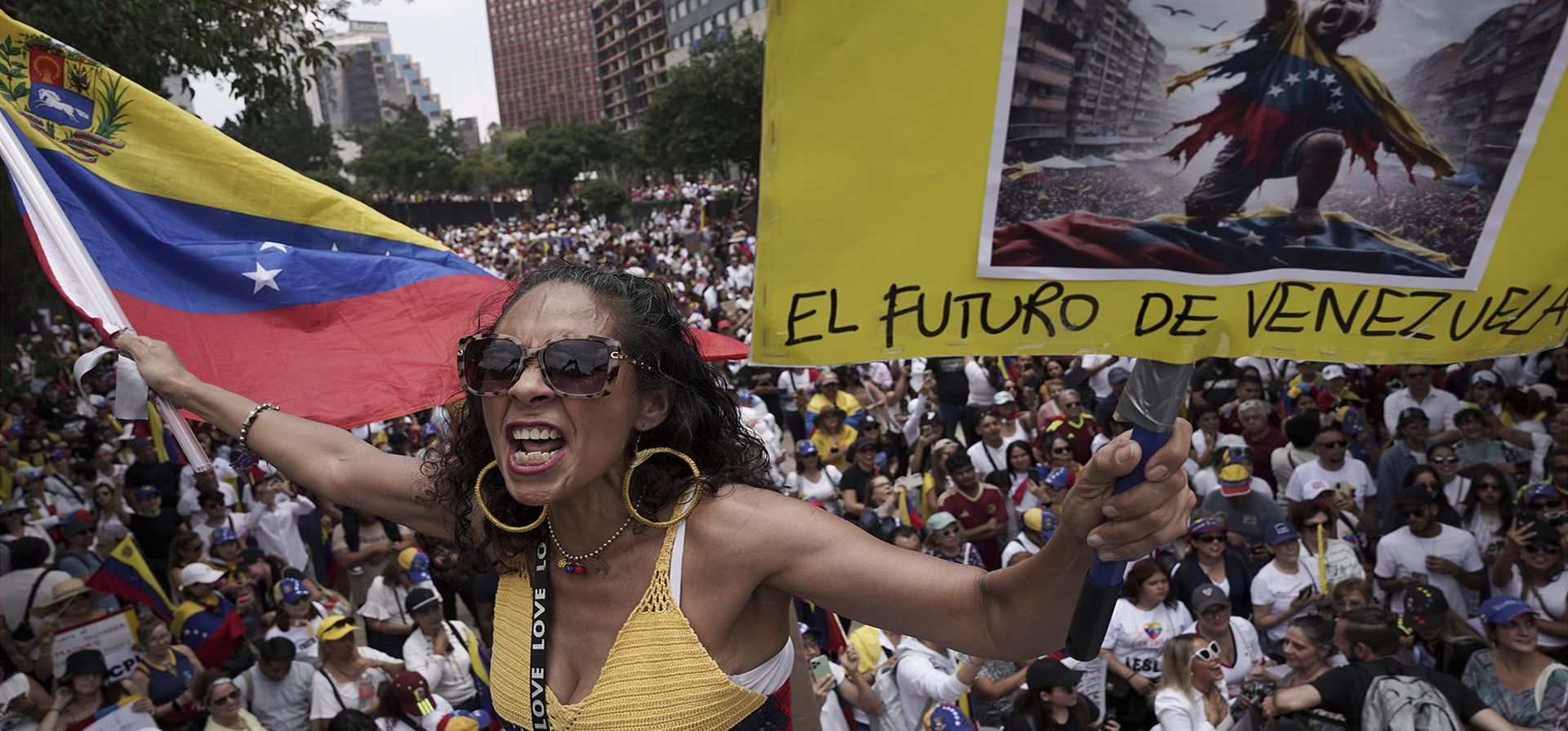 Venezolanos protestan contra los resultados oficiales que declararon al presidente Nicolás Maduro vencedor de las elecciones presidenciales de julio, en la Ciudad de México, el 17 de agosto de 2024. (AP Foto/Aurea Del Rosario) Venezolanos protestan contra los resultados oficiales que declararon al presidente Nicolás Maduro vencedor de las elecciones presidenciales de julio, en la Ciudad de México, el 17 de agosto de 2024. (AP Foto/Aurea Del Rosario)