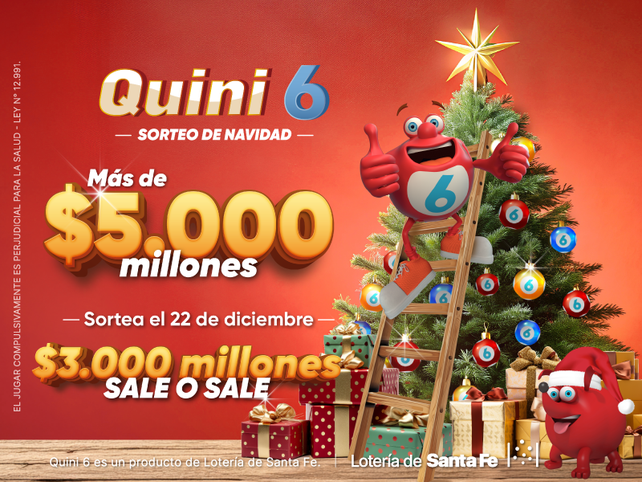 Con más de 5 mil millones de pesos en juego, viene el sorteo extraordinario de Navidad del Quini 6