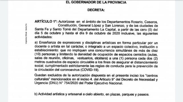 Habilitaron actividades artísticas en Rosario y el resto de la provincia