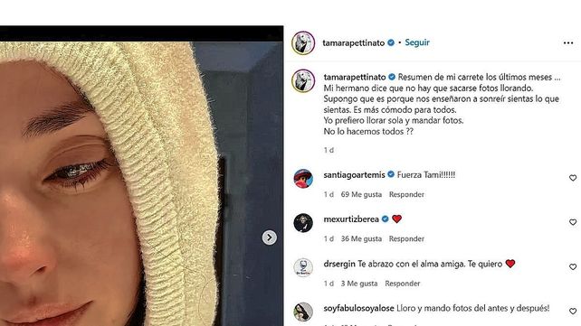 Cinthia Fernández opinó de manera certera vía Twitter luego de observar el posteo en Instagram de Tamara Pettinato donde se mostró a puro llanto en fotos