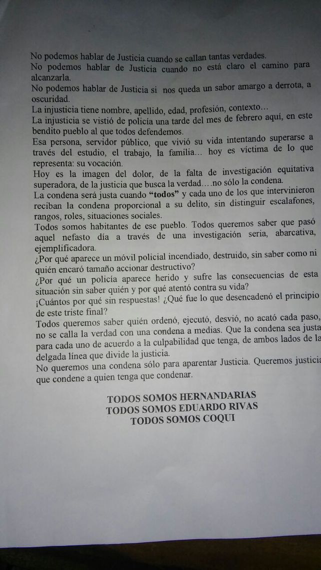 El reclamo. La población asegura que el condenado es un buen policía.