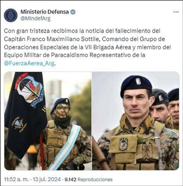 Un paracaidista de la Fuerza Aérea Argentina falleció durante un entrenamiento