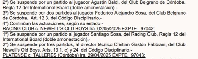 Tarjeta roja para Cristian Fabbiani: el tribunal de disciplina lo castigó con 3 fechas