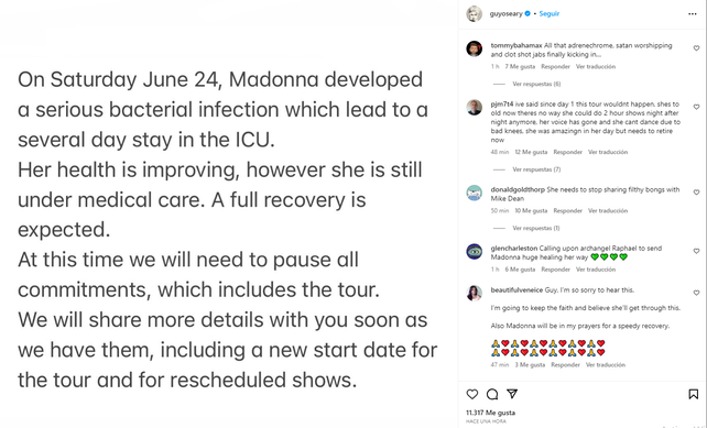Madonna está internada en terapia intensiva