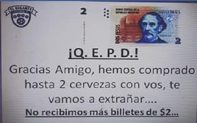 El insólito mensaje de un club de la ciudad para despedir el billete de $2