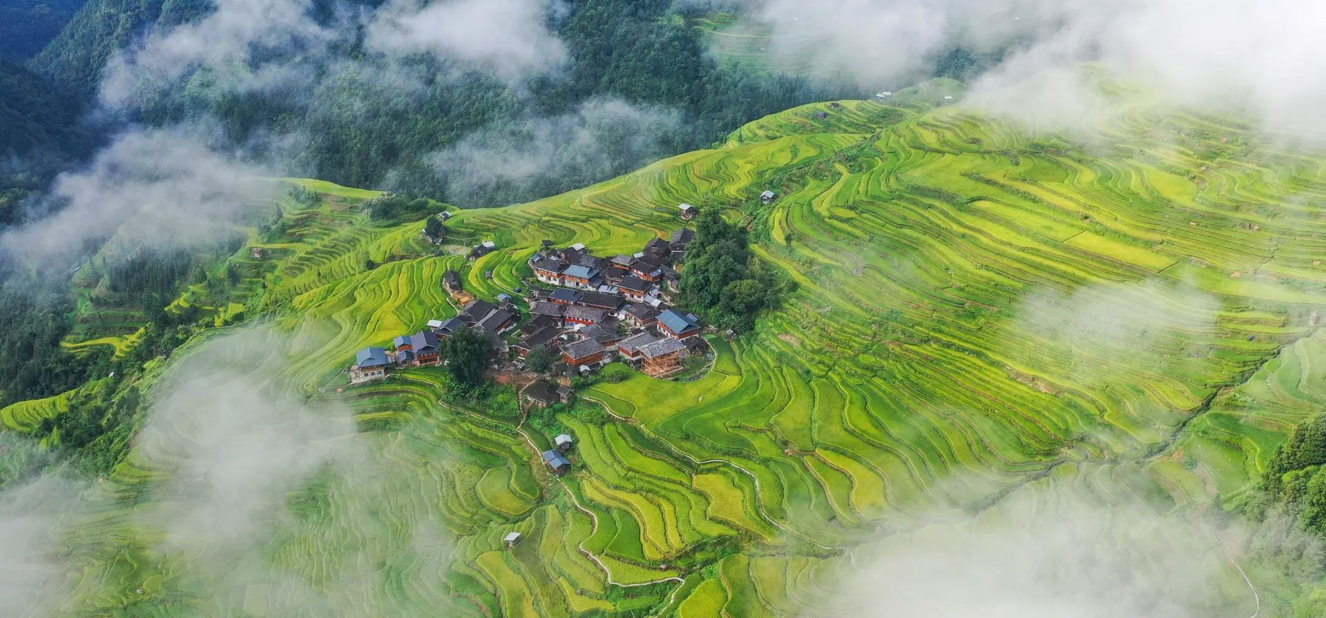 Congjiang, China. Una toma aérea de las terrazas de arroz de Jiapang en la provincia de Guizhou, en el suroeste de China. Fotografía: Costfoto/NurPhoto/Shutterstock Congjiang, China. Una toma aérea de las terrazas de arroz de Jiapang en la provincia de Guizhou, en el suroeste de China. Fotografía: Costfoto/NurPhoto/Shutterstock