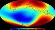 La zona azul oscura representa la inusual anomalía detectada por la Nasa.