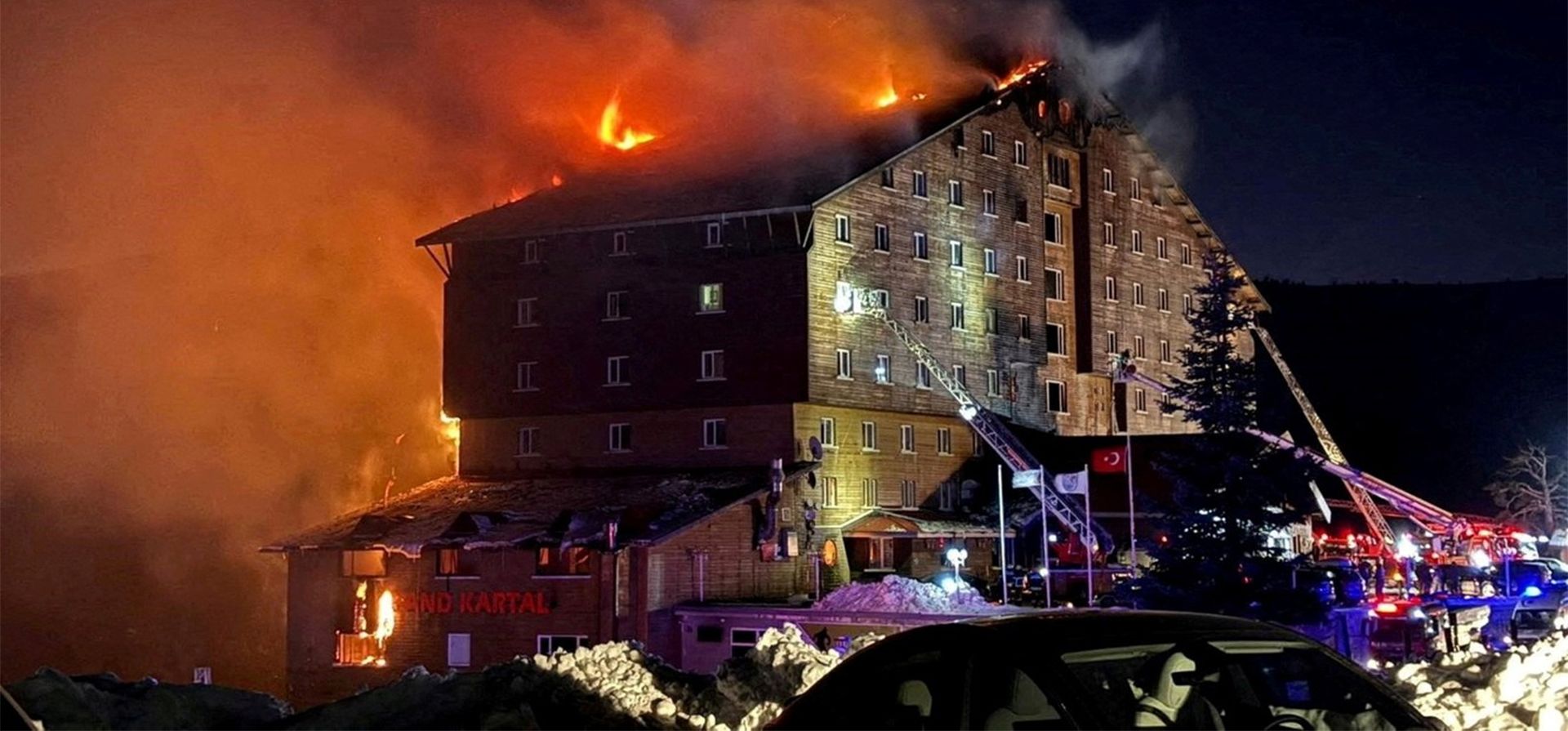 Bomberos trabajan para extinguir un incendio en un hotel en la estación de esquí de Kartalkaya en la provincia de Bolu, Turquía. Foto: REUTERS Bomberos trabajan para extinguir un incendio en un hotel en la estación de esquí de Kartalkaya en la provincia de Bolu, Turquía. Foto: REUTERS