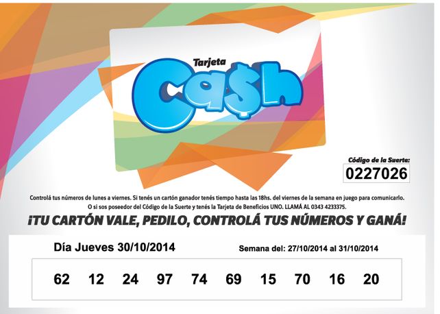 Números que corresponden al JUEVES 30 de Octubre de 2014.