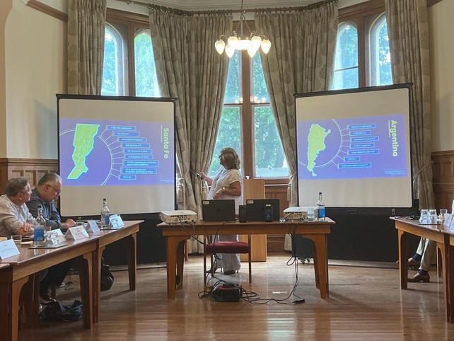 Presentación. La ministra de Salud provincial en su exposición en la universidad de Oxford