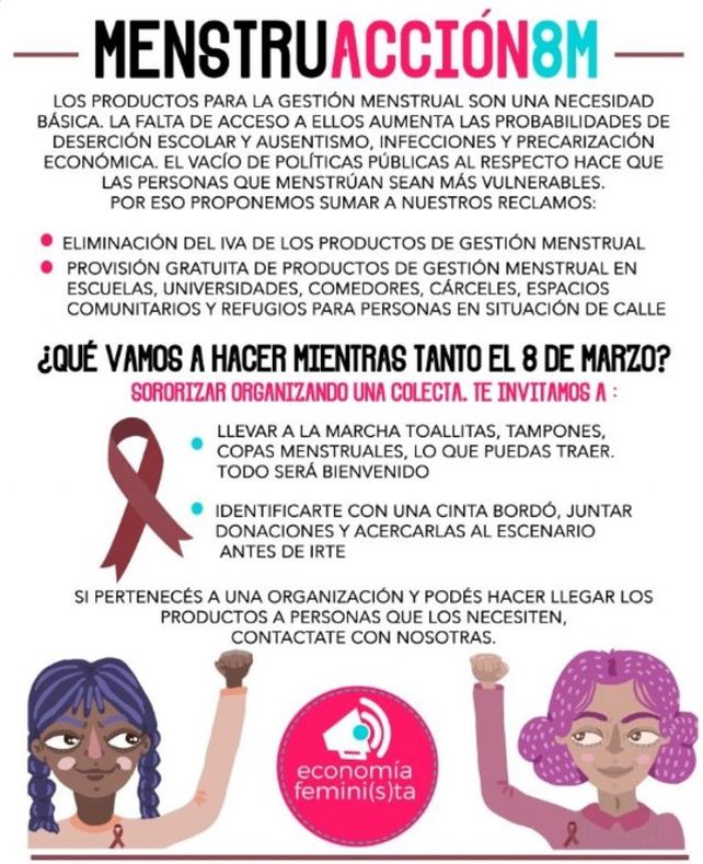 8M: las mujeres también se manifestarán contra el impuesto a la menstruación