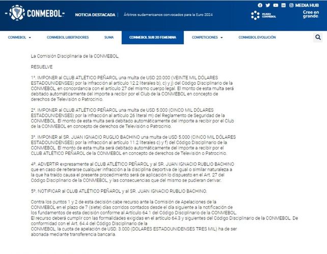El detalle de la sanción que aplicó Conmebol a Central por los incidentes con Peñarol