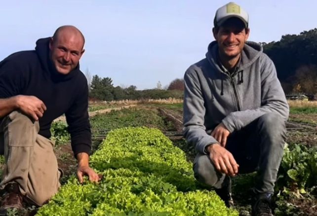 Nicolás Abreu y Nicolás Martino llevan adelante el proyecto hortícola en Arequito.