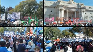 Masiva manifestación de gremios contra la reforma previsional frente a la Legislatura