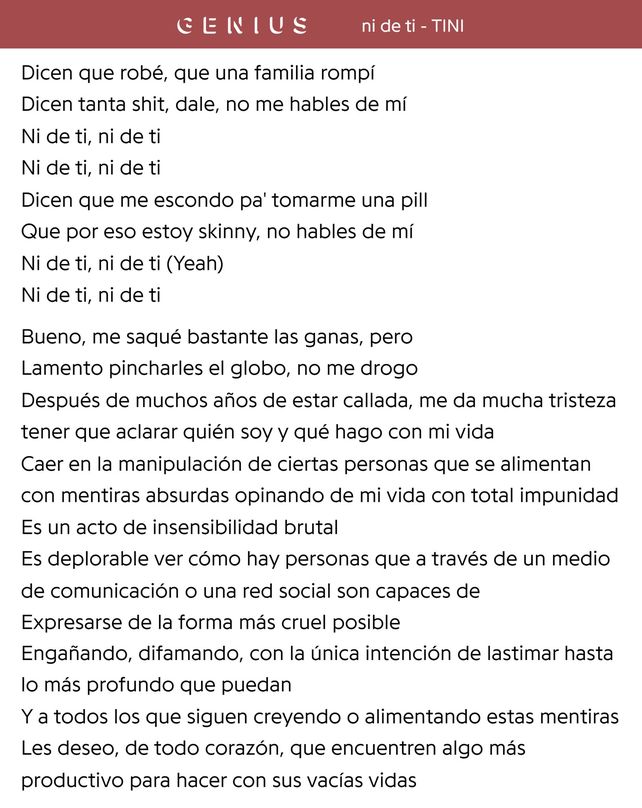 La letra de Ni de ti