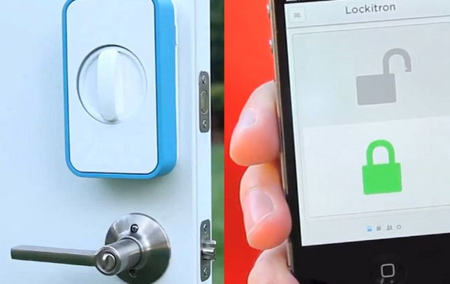 Muestra. Una cerradura que es accionada a distancia con un celular.