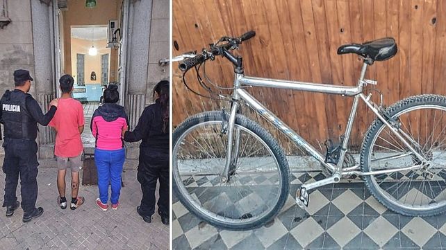 Los detenidos y la bicicleta robada y por la cual pautaron su compra y fue advertida
