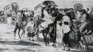 Éxodo oriental. Testimonio de la revolución federal, antes de la fundación de Concordia. (Pintura de Guillermo Rodríguez).
