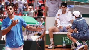 La imagen del día en la Copa Davis, en Rosario. El festejo de Cerúndolo, la decepción de Etcheverry. La historia de Argentina y Kazajistán se define este domingo.