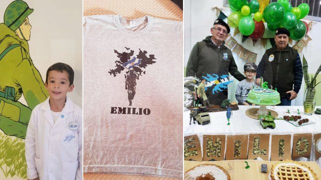 Emilio empezó primer grado en la Nº 52 Dos Naciones del barrio La Bianca de Concordia. El niño ama las islas Malvinas y a sus soldados y pidió llevarlos en el pecho