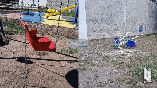 Destrozos en Paraná: desconocidos quemaron contenedores y destruyeron juegos