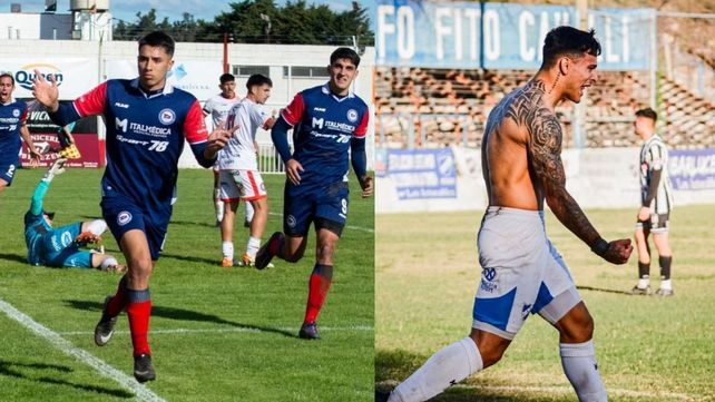 Mateo Yaszczuk y Theo Guiñazú en la celebración de los goles de Central Córdoba y Argentino