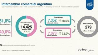 En los tres primeros meses del año el intercambio comercial argentino registró un aumento del 30 por ciento.