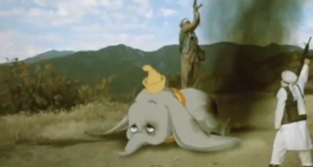Terroristas islámicos matan a tiros a Dumbo en un video de un famoso artista británico