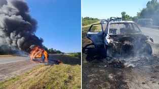 Por motivos que se peritan un automóvil Audi Q5 tomó fuego en el kilómetro 117 de la ruta nacional 12, jurisdicción Ceibas.