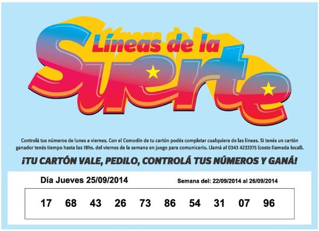 Números que corresponden al JUEVES 25 de SEPTIEMBRE de 2014.