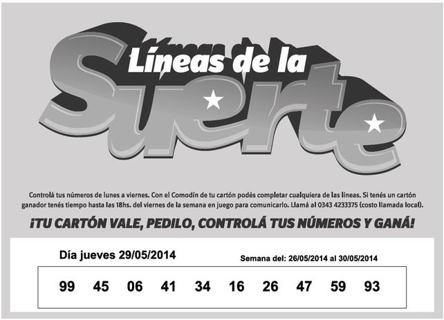 Números que corresponden al JUEVES 29 de Mayo.