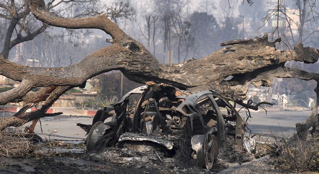 El incendio de Palisades arrasa un vecindario en medio de fuertes vientos.