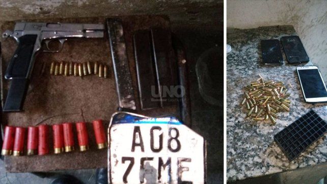 Los elementos secuestraos durante la detención de la pareja de tiratiros en Rosario.