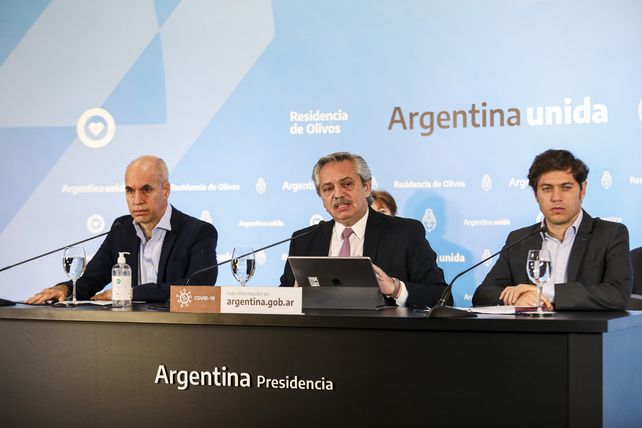 Cuarentena. Fernández volvió a incorporar a Rodríguez Larreta y Kicillof en el anuncio. En Capital Federal y el gran Buenos Aires se concentra el 86