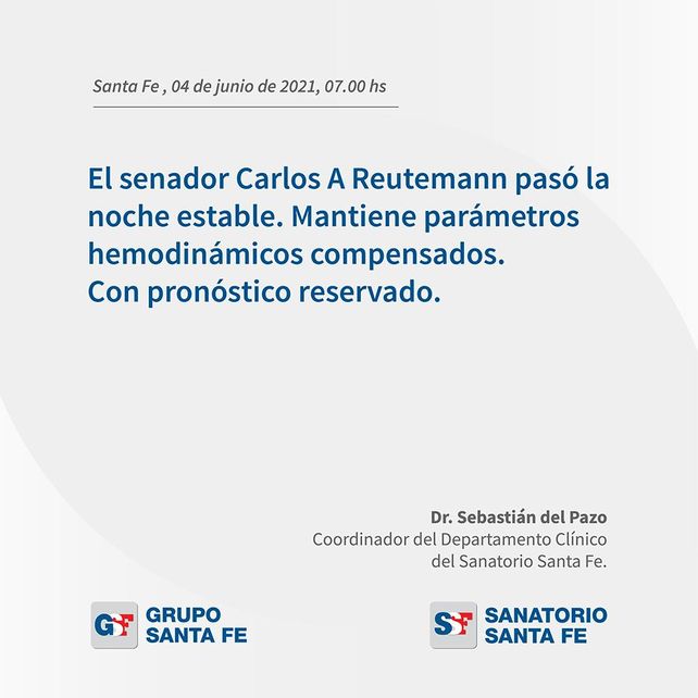 El nuevo parte médico de Carlos Reutemann