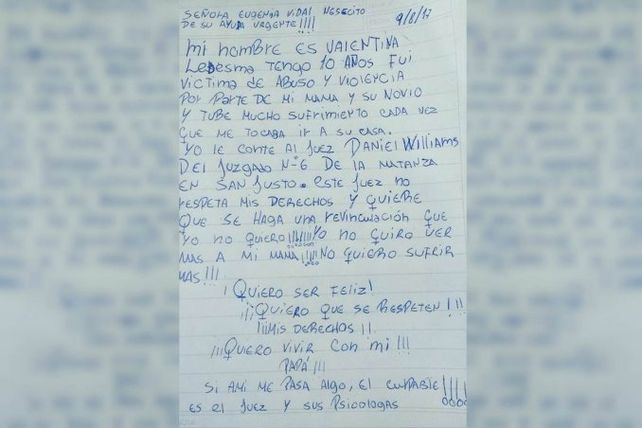 La carta que escribió Valentina de puño y letra.&nbsp;