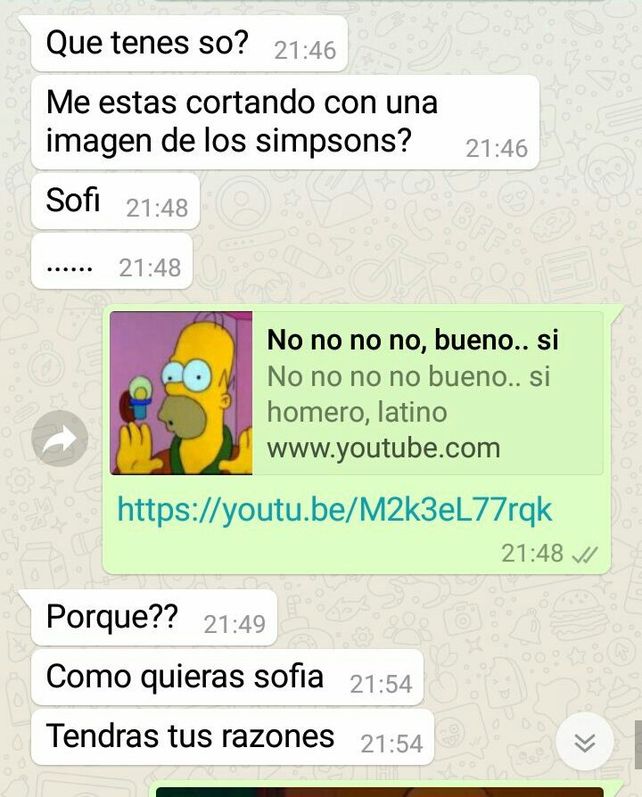 Es viral: le cortó a su novio por WhatsApp con memes de los Simpsons